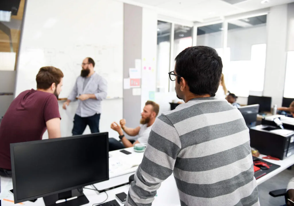 Team brainstorming in a meeting